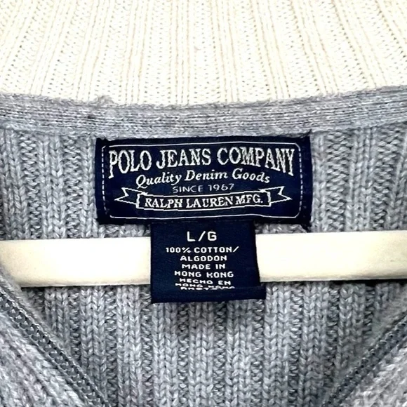 Vintage Ralph Lauren 100% Cotton Quarter Zip Pull Over Rib Knit Sweater Size L - Picture 5 of 13